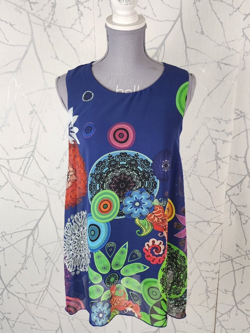 Bali Blue Colorful Floral Mandala Print Tunic Tank